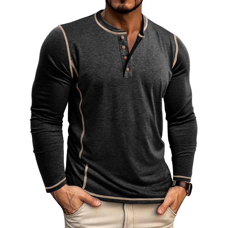 Herren Plus Size Langarm Henley T-Shirt Lässig Rundhals Tägliches Oberteil