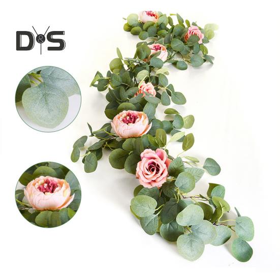 Realistische Pfingstrosen-Rosenreben, Simulationsblumen, realistisch aussehende, lebendige Farben, lichtbeständige Eukalyptus-Hängepflanzen
