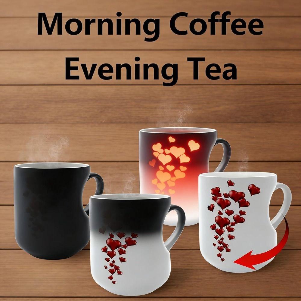 Heart Handle Design Color Changing Cup Ceramic Material Thermochromic Mug  Romantic Occasions