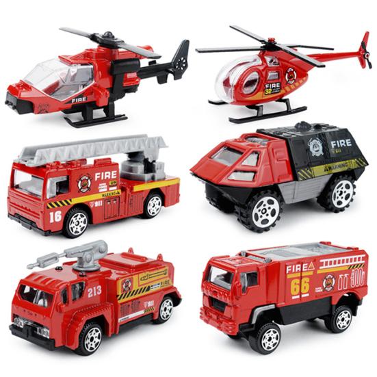 6Pcs 1/87 Diecast Special Polices Fire Truck Sliding Car Model Kids Toy Gift