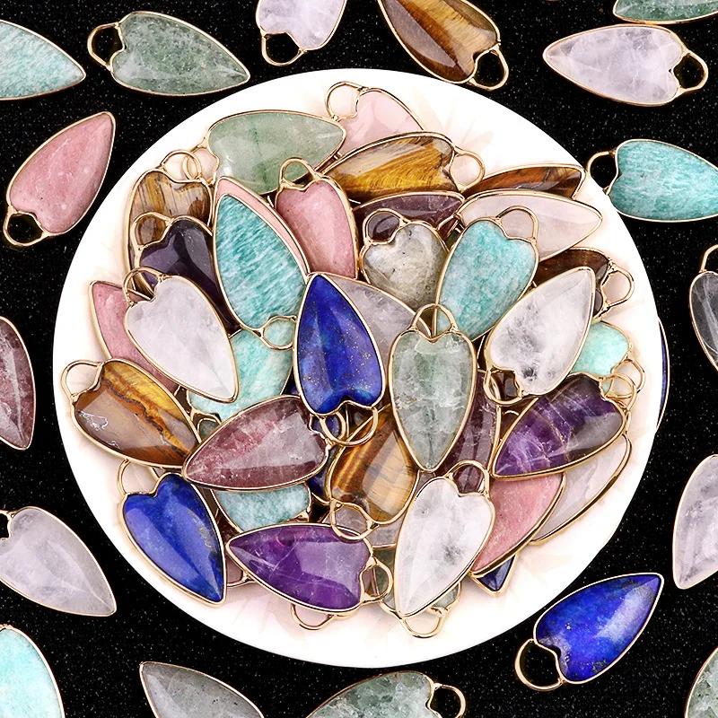 1pc Heart-shaped Quartz Stone Pendant Natural Amethysts Aventurine Labradorite Love Charms for Women Necklace Earrings DIY