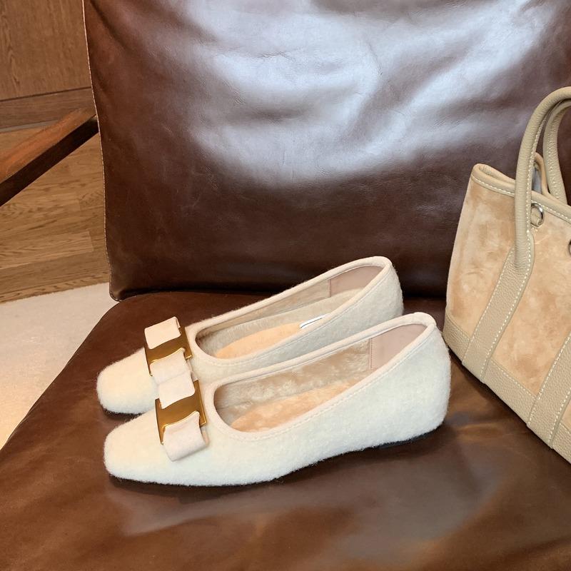 

Шерсть ~ виноградный ма осень и зима классический бант металлическая пряжка внутренняя платформа квадратный носок бархатная шерстяная одинарная туфля женщина 39