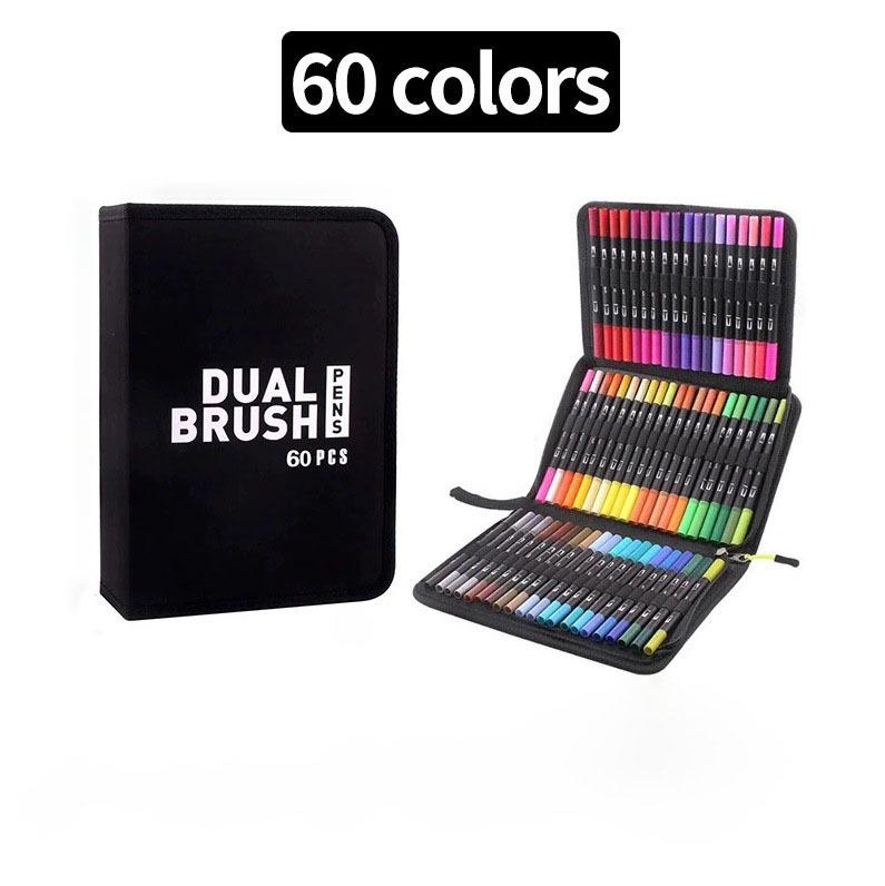 120-Color Dual Tip Watercolor Markers for Kids & Anime Art - Soft Tip Fineliner