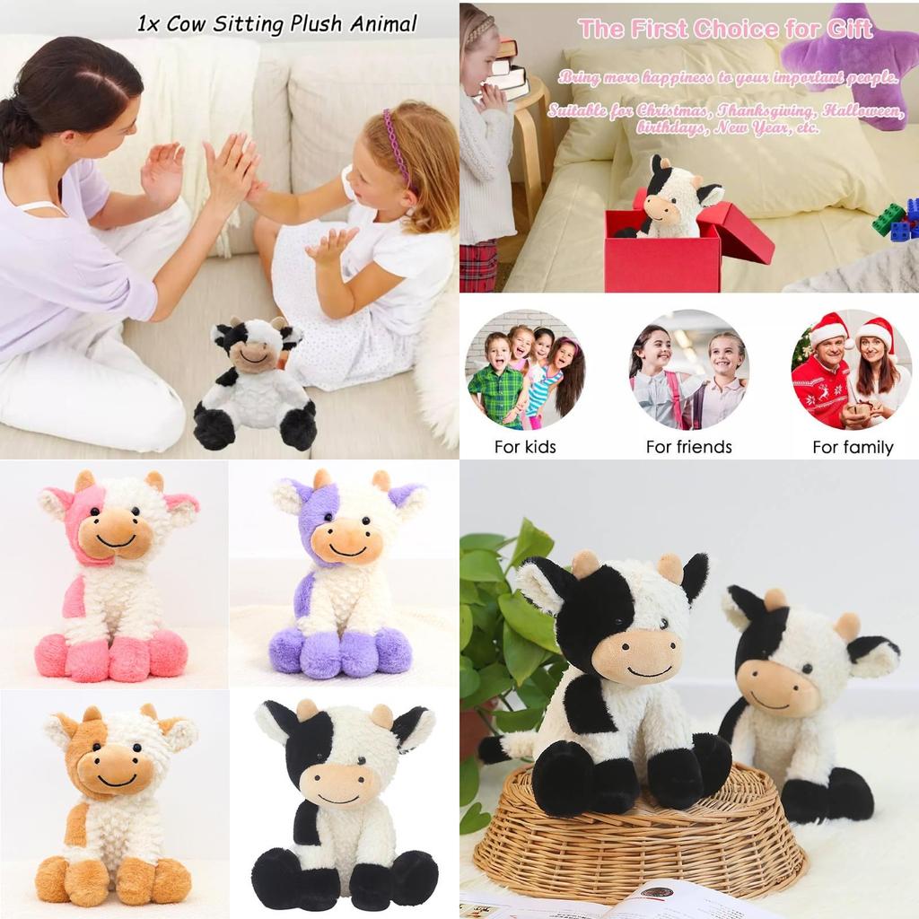 Adorable Smiling Black And White Cow Plush Toy Soft Stuffed Animal Doll Gift