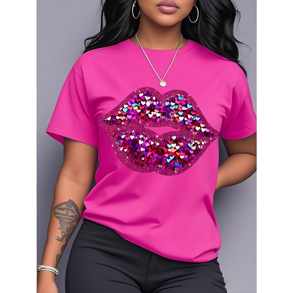 

Bold Lipstick Print T-shirt for Women, a charming summer top perfect for retro-themed events XXS