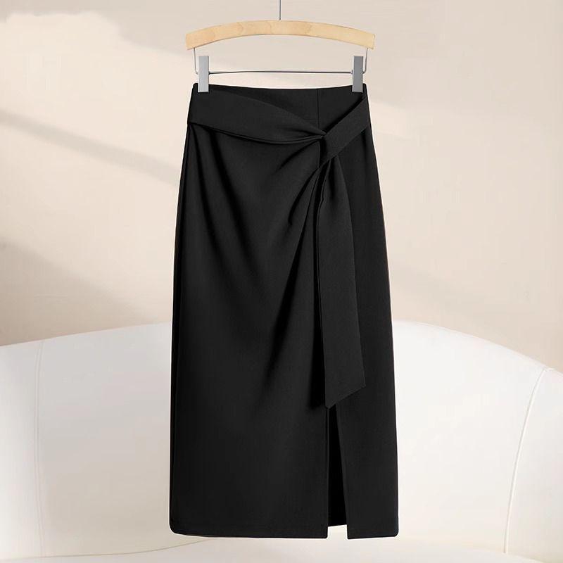 High Waist Slimming Asymmetrical Skirt With Slit For Office And Casual Wear