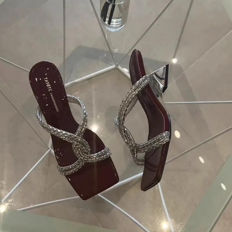 Summer Fashion Women's Slippers 2025New High Quality Solid Color Women's Shoes Outdoor Banquet Trendy High Heel Fashion Slippers