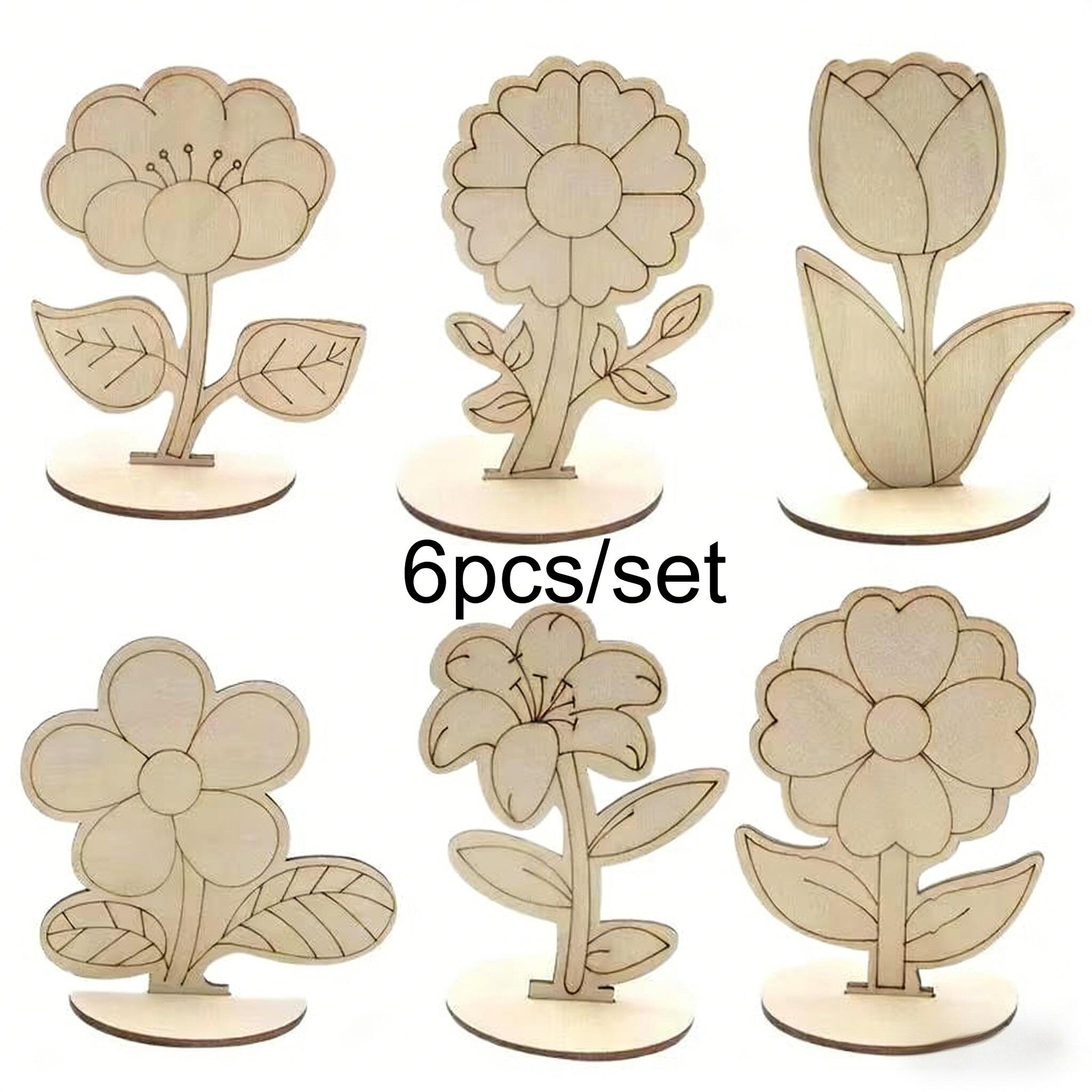 

6pcs Wooden Floral Are an Ideal Choice for Painting & Graffiti Crafts,Perfect Table Decorations, Mother S Day Gifts,Home Decor