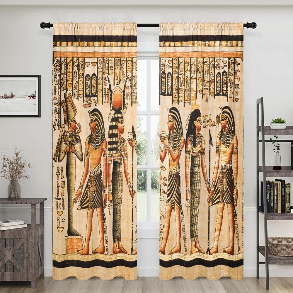 2 Stück, altägyptische Wandmalereifiguren Retro-Symbolvorhänge -30% Verdunkelung - geeignet für Wohnzimmer, Schlafzimmer, Heimdekoration