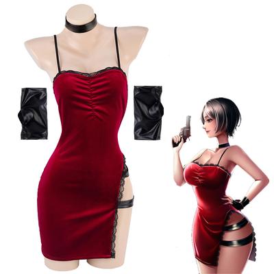 Movie Secret Service Spy Ada Wong Cosplay Dress Robes Uniforme Sexy Red Lace Cheongsam Lingerie Abiti Costume di Halloween