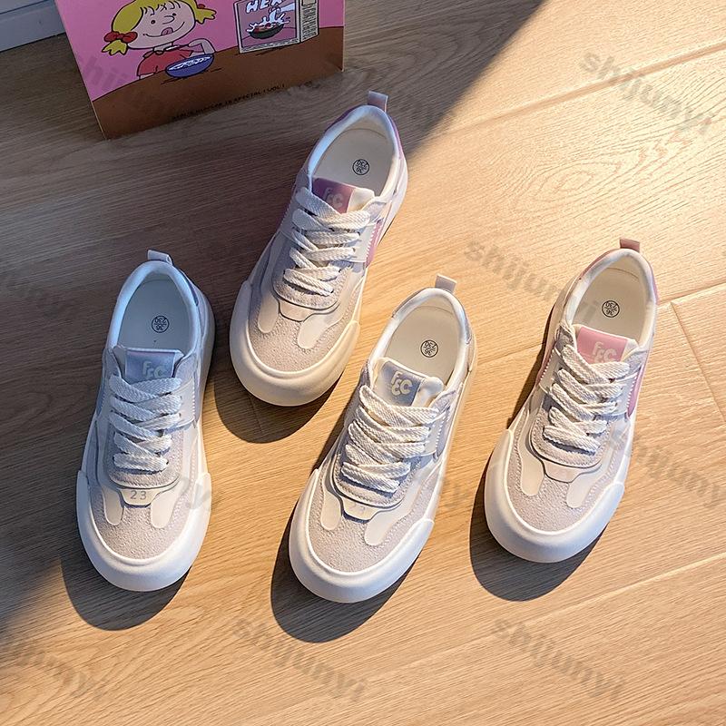 Fashion Women's Casual Trend Sports Shoes New Fashion PU Leather Platform Sneakers Woman Lightweight Non Slip Lace Up Vulcanized Shoes