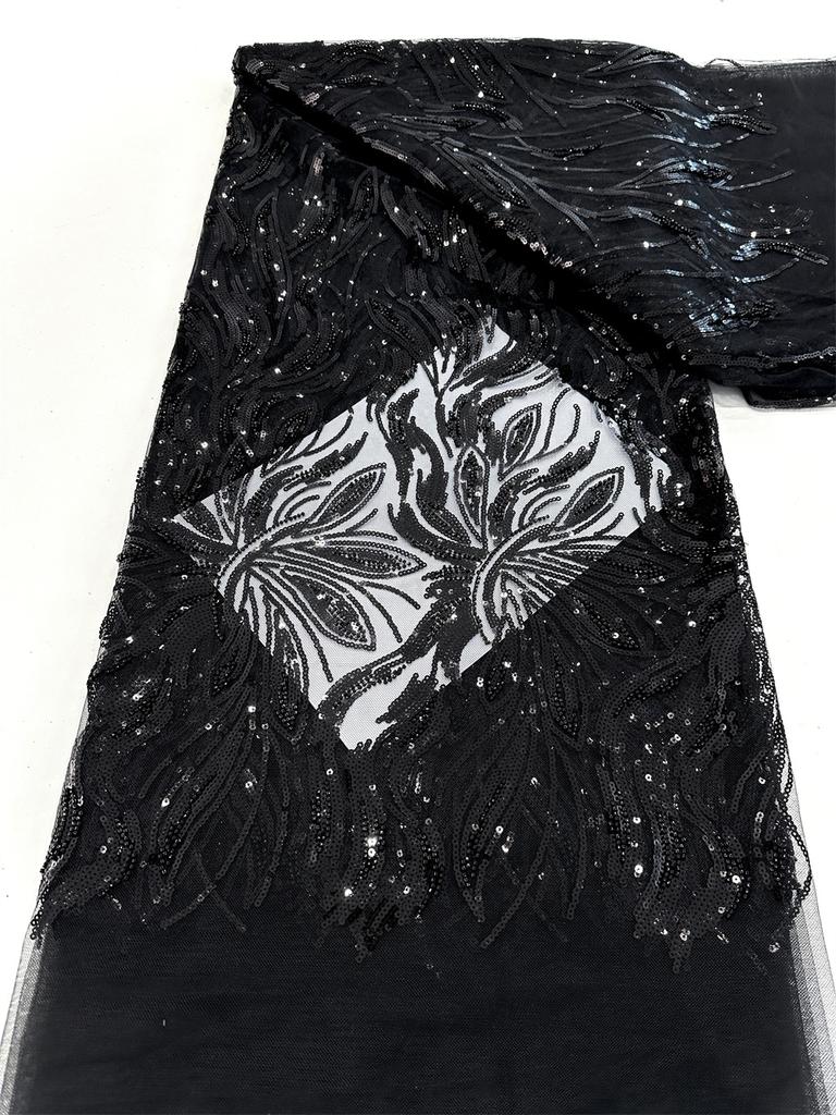 5 Yards Luxury African Sequins Groom Lace Fabric 2025 High Quality French Nigerian Mesh Lace Fabrics For Sewing Dress Wedding