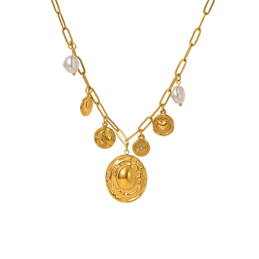 18k Gold-Plated Stainless Steel Pearl Necklace - Luxury Clavicle Chain