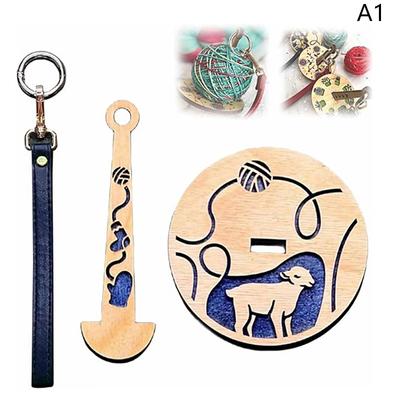 Unelte de tricotat din lemn, cu rotire, Stand pentru accesorii de croșetat, Bobină fir de cusut DIY cu curea de mână, Dispozitiv de bobinat ghemuri de lână, Suport pentru fir