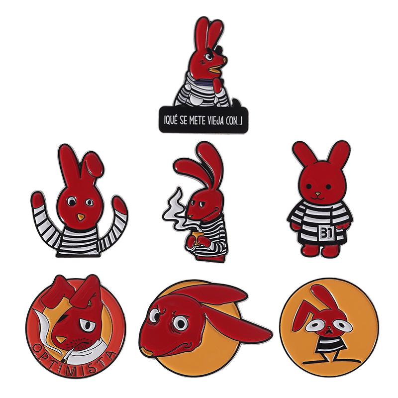 Humor Comedy Anime Movies Character Enamel Pins Cartoon Red Eared Rabbit Brooch Backpack Lapel Badge Jewelry Gifts for Friend