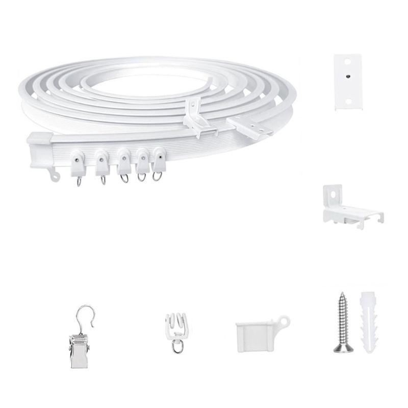 

Комплекты карнизов для штор длиной 5 метров. Гибкие конструкции с тихими роликами. Набор металлических зажимов для плавного открывания и закрывания штор. белый