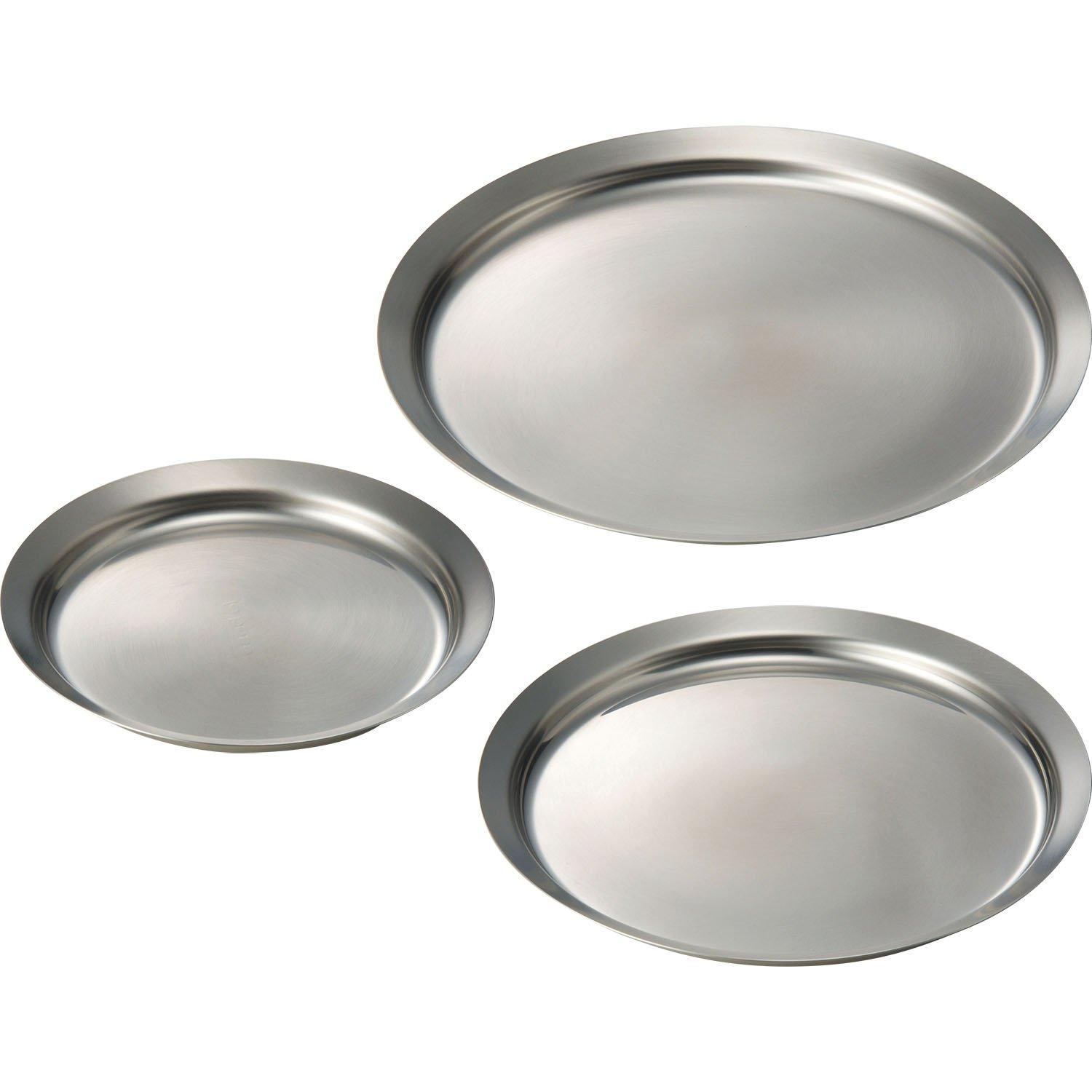 

La base Stainless Steel Plate Set Made in Yoko Arimoto Tsubame-Sanjo (Small, Medium, Large) - 3-Piece Set, Japan, (DLM-9692)