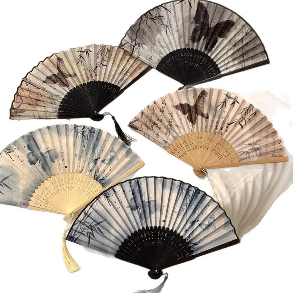 Butterfly Silk Folding Fan Bamboo Frame Decorative Hand Fan Retro Handheld  Fan  Home Decoration