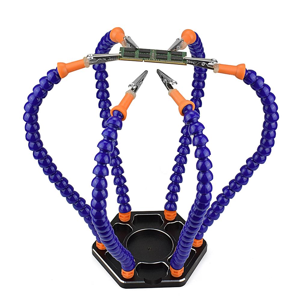 Bench Table Clamp Soldering Station 6 Flexible Arms Aluminum Alloy Soldering Iron Holder Rotatable Clips Detachable for PC Board