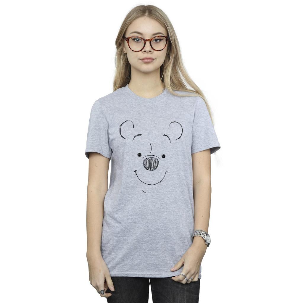 Disney Damski/Damski Bawełniany T-shirt Boyfriend z Twarzą Kubusia Puchatka
