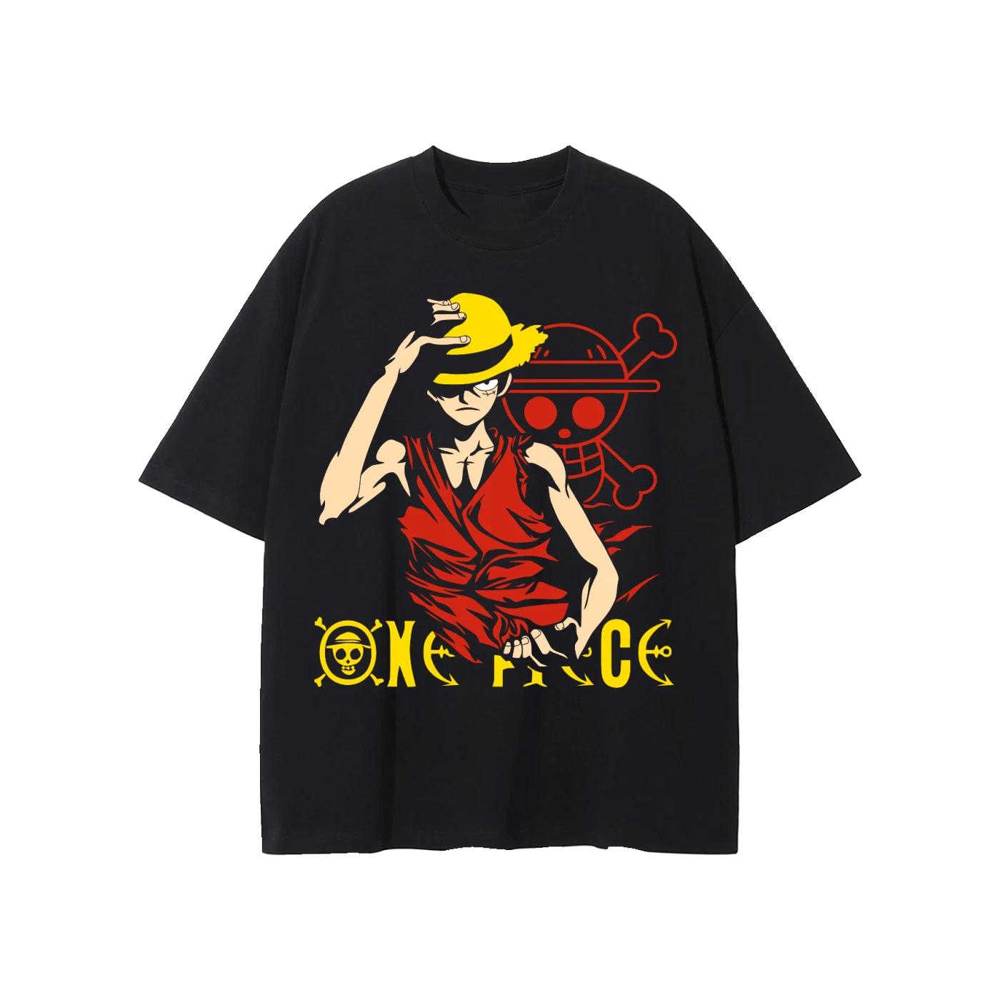 One Piece Monkey D. Luffy Anime Graphic Tee Oversized T-Shirt Japanese Black Tee 160
