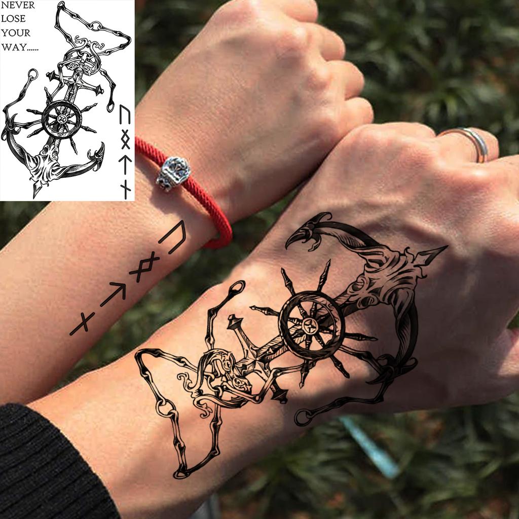 1 Sheet Ship Anchor Crescent Totem Rose Temporary Tattoos For Adult Hands Neck, Fake Tattoo Sticker Long Lasting Realistic Tatoo