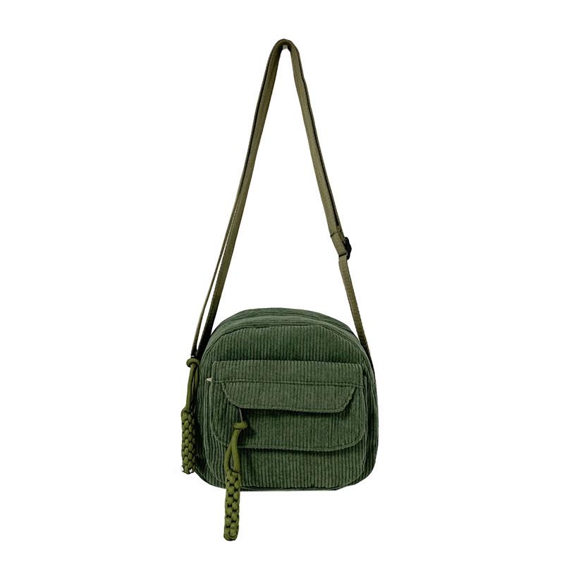 Torba na ramię i crossbody z sztruksu na wiosnę 2024 dla dziewcząt - Styl kampusowy, Jednolity kolor, Mała, Modna