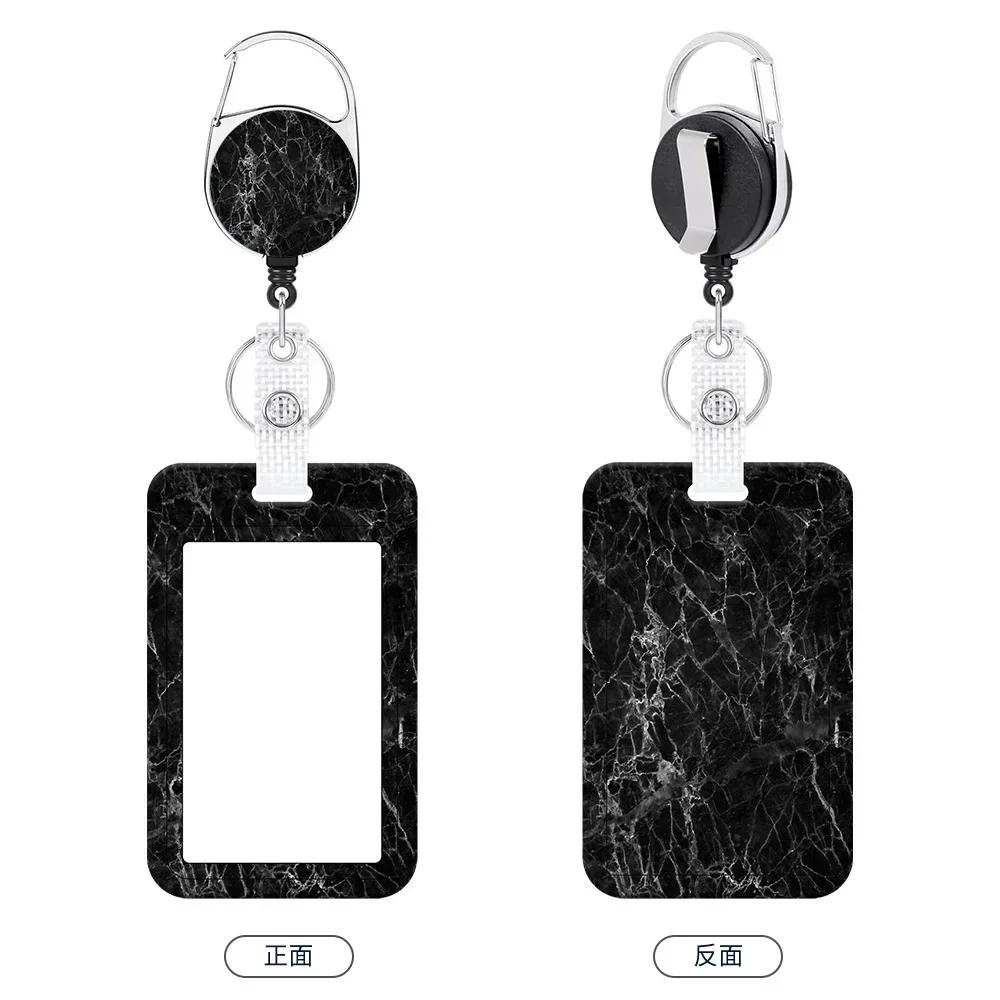 

Creative Design Men Worker ID Card Holder Retractable Buckle Neck Lanyard Black Color Employee Badge Card Cover Holder Clip