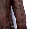Men's Leather Jacket Vintage Red Brown Real Cow Leather CoatTurn Down Collar Spring Autumn