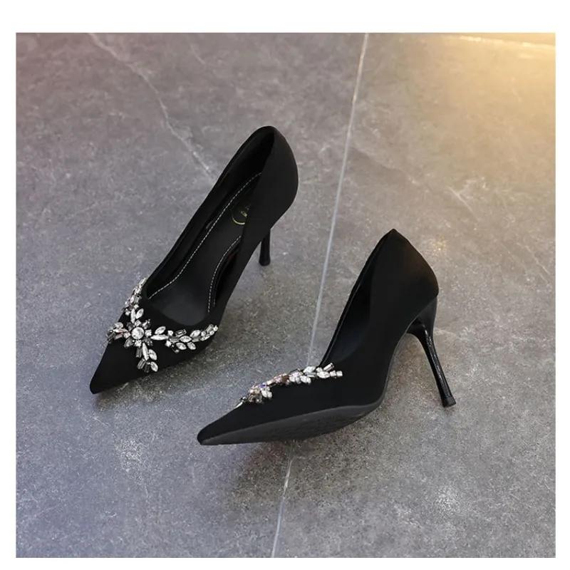 Damen Strass Professional Stiletto Pendler Einzelne Schuhe Kleine Größe Französische Spitze Schöne Hohe Absätze