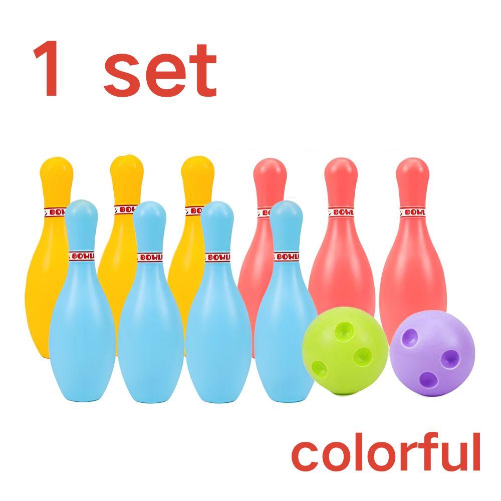 1/2 Sets Plastic Bowling Set, 10Pcs Colorful Bowling Pins with 2 Balls, Indoor Outdoor Bowling Sports Activity Supplies YMY