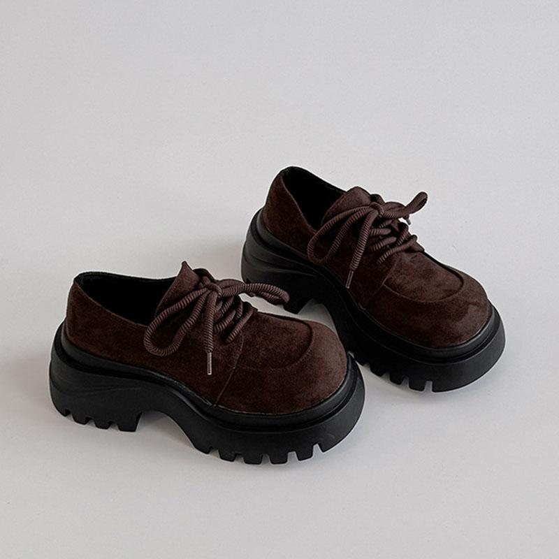 

Fashion Comemore Retro Thick Bottom Loafers Women Spring Autumn Fashion Shallow Mouth Pumps Casual Suede Lace Up High Heels Women Shoes 39 темно-коричневого