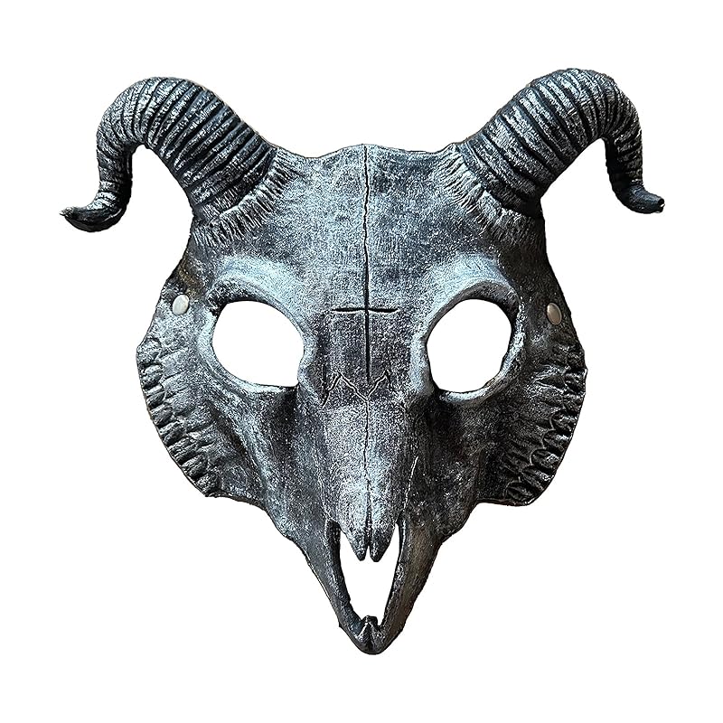 

[LYING] sheep mask halloween cosplay goat bone skull mask real animal mask PU leather goat animal costume sheep head Half face headgear scared