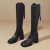 Bottes Femmes Automne et Hiver 2025 Nouvelles Bottes de Chevalier à Talons Hauts Bottes Moulantes Bouche en V Petites Bottes Hautes Moulantes