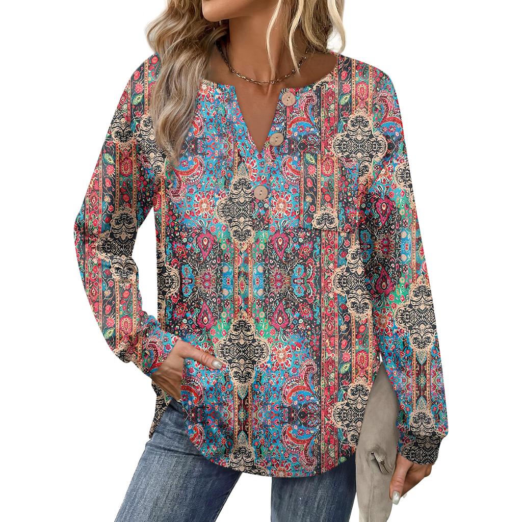Women's Retro Printed Fashionable Long-sleeved Top