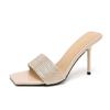 2025 Summer New Poplar Forest Rhinestone Square Head High Heels Sexy Thin Heel with Roman Cool Slippers Women
