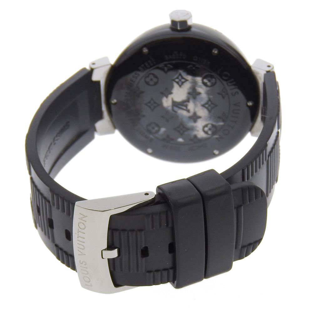 Louis Vuitton Tambour GMT Saatler Q113K siyah Kadran Paslanmaz Çelik/kauçuk Mekanik Otomatik erkek Kullanılmış