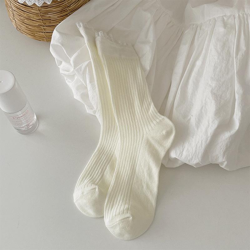 Women's Summer Thin Hair Ballet Style White Tube Cotton Socks