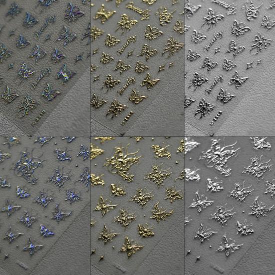 Lesklé samolepky na nehty Samolepicí potřeby pro DIY nehtové umění 5D Japonský styl Retro Pozlacení Motýl Manikúra