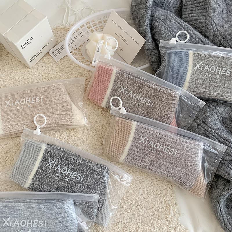 Autumn New Products Xiaohe Si Trendy Socks Thick Needles And Threads And Hairy Contrasting Colors In The Middle Tube Pile Of Socks Girls