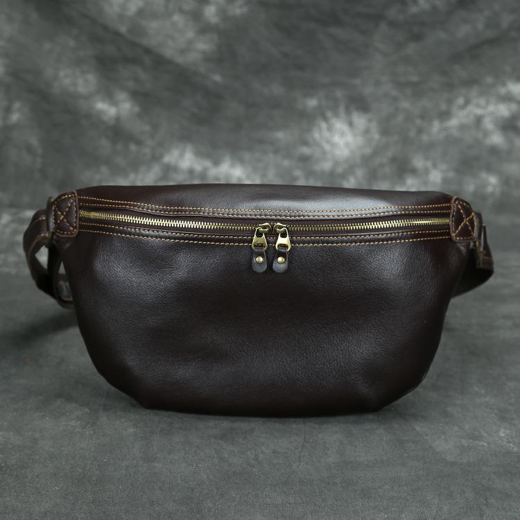 

Cowhide Chest Bag Soft Leather Large Capacity Backpack Vintage Leather Crossbody Bag 24x9x20cm кофейный