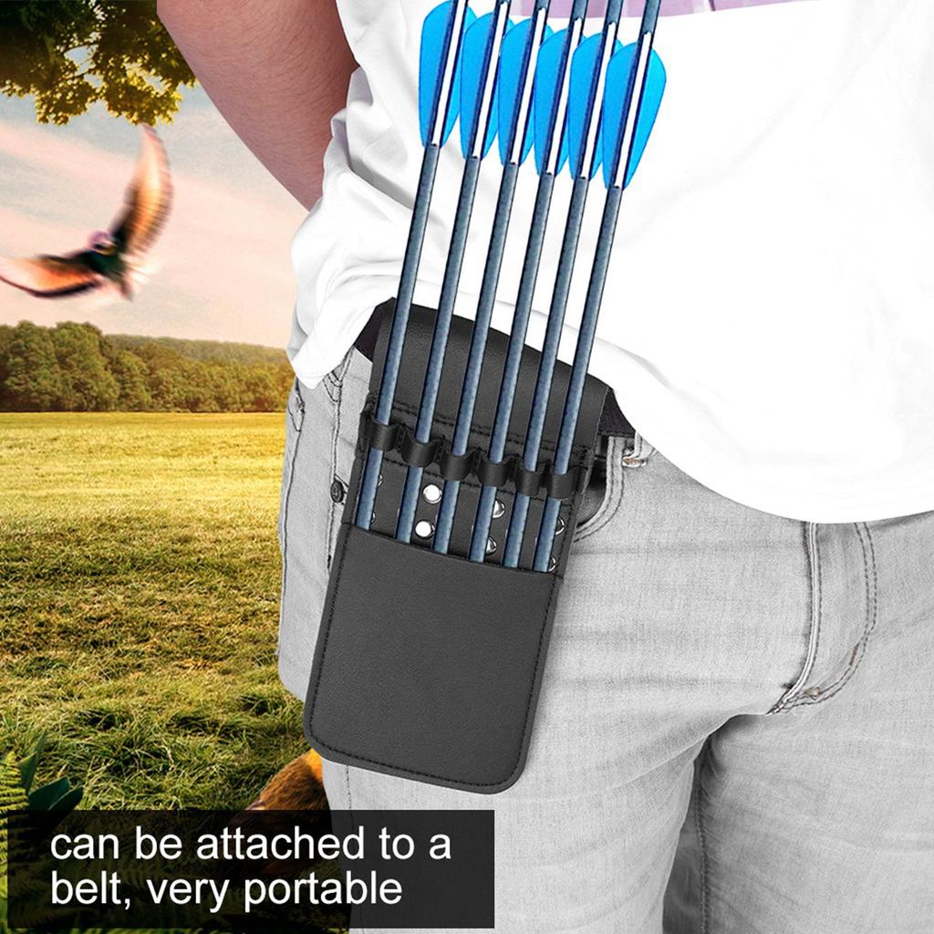 Portable Quiver PU Leather 6pcs Waist Holder Bag Bow Archery Equiptment(Black)