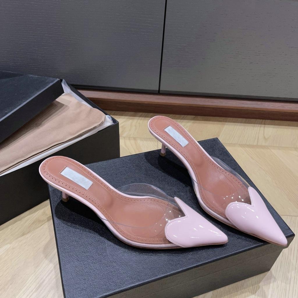 Fashion 2025 Fairy Style Summer Sexy And Versatile Transparent Half-Slipper Women'S Pointed-Toe Thin-Heeled High-Heeled Sandals Slipper