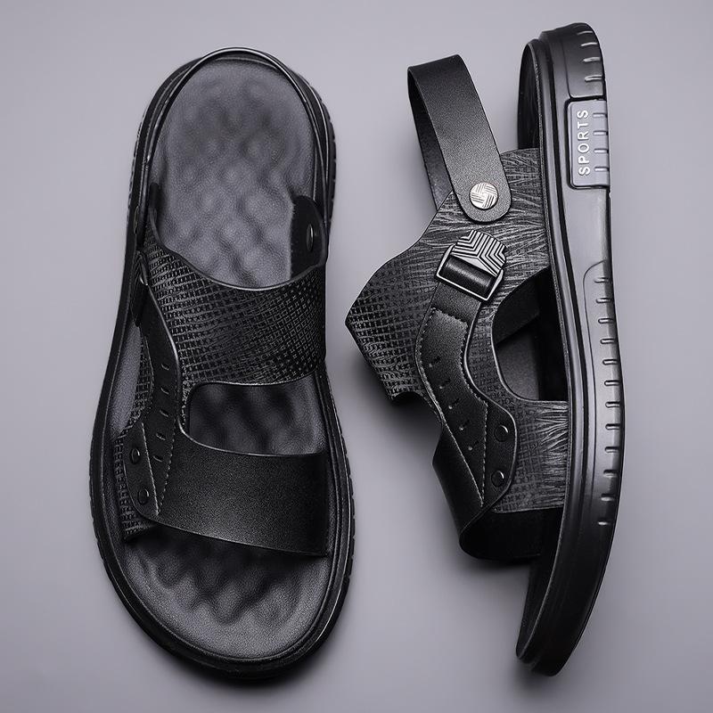 Leather sandals men's 2025 new summer wear dual-purpose driving non-slip beach cool slippers wading shoes