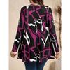 Women's Abstract Geometric Print Long Sleeve Crew Neck Loose Tunic Top