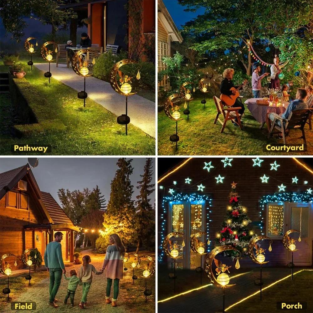 Solardekolicht Mond Feenlampe Außen Garten Knisterglas Kugel mit Engel Wegleuchte Solar Erdlicht