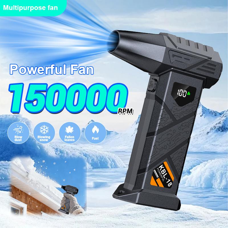 150000 RPM Powerful Turbo Fan, Brushless Motor Turbo Jet Fan, High-Power Cordless Air Blower with 5-Speed Adjustment, LED Display and Light