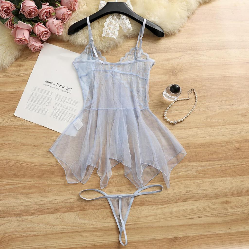 Sexy Fishnet See-Through Tulle Lingerie Nightdress Set 7031