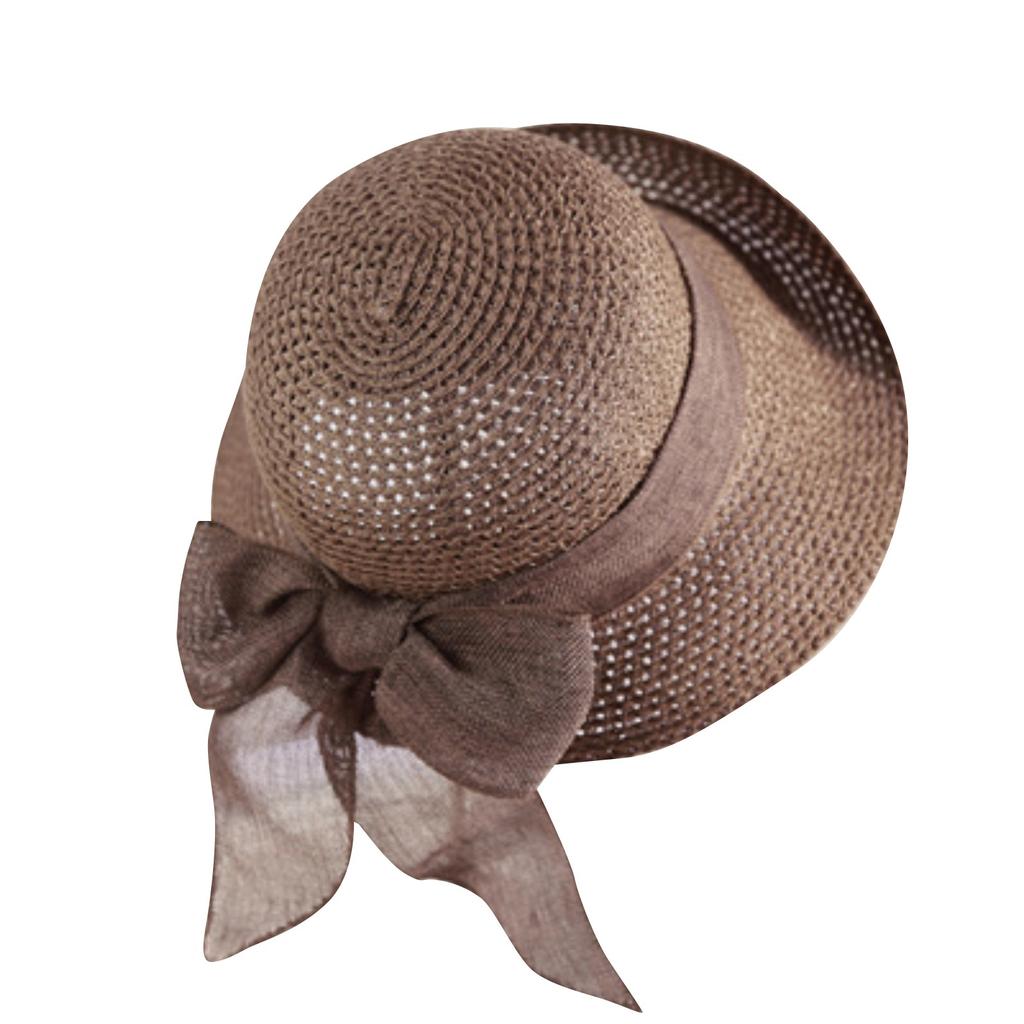 Women's Elegant Wide Brim Sun Hat with Bowknot Breathable Straw Hat for Summer Beach and Outdoor Activities
