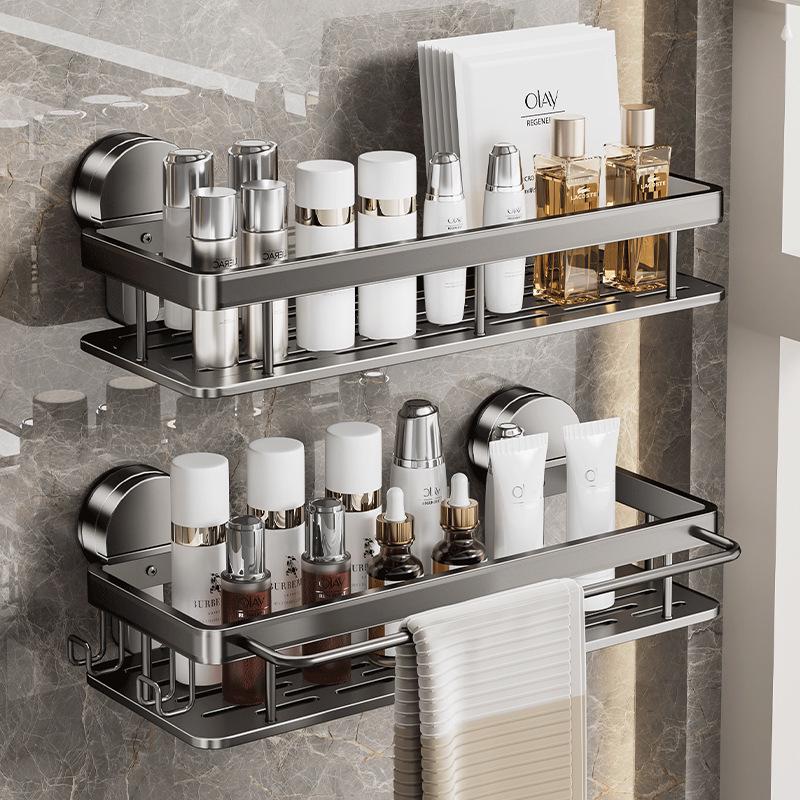 No-Drill Wall-Mounted Bathroom Storage Rack with Suction Cups